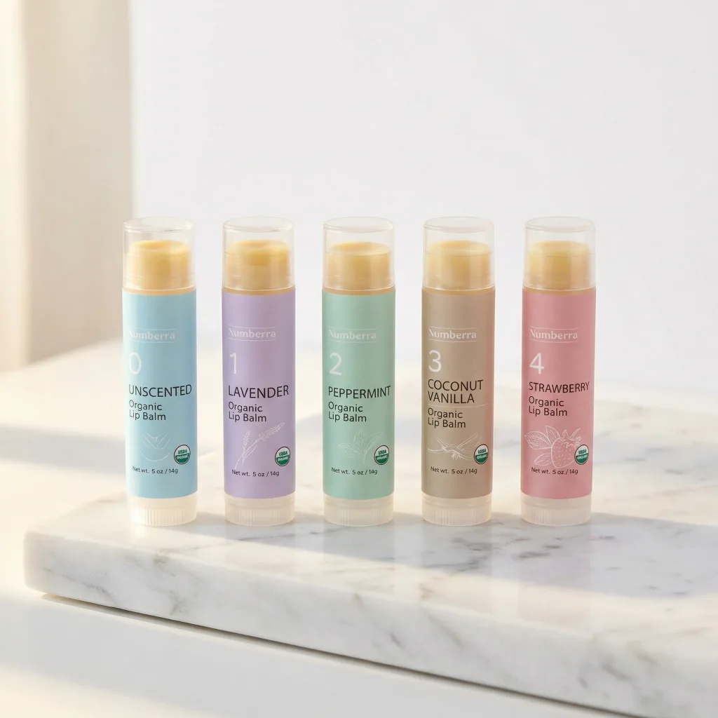 Numbrrrz organic lip balm assortment in five flavors